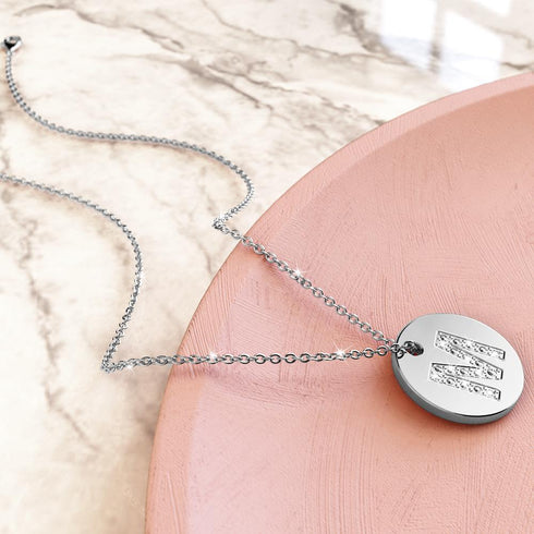 Initials Fabulous Alphabet Letter Necklace White Gold Layered Steel Jewellery
